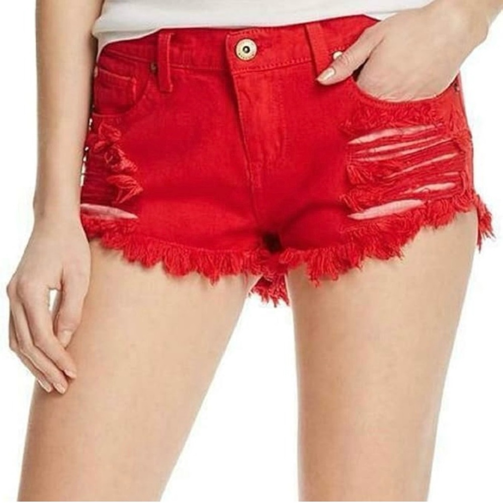 Pistola Red Distressed Jean Shorts
